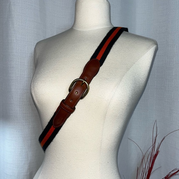 Barron’s Hunter Blue & Orange Grosgrain Leather Tab Belt Solid Brass buckel-  42 - Picture 3 of 8